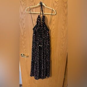 Chelsea & Violet Black Halter Maxi Dress with Pink Floral Accents